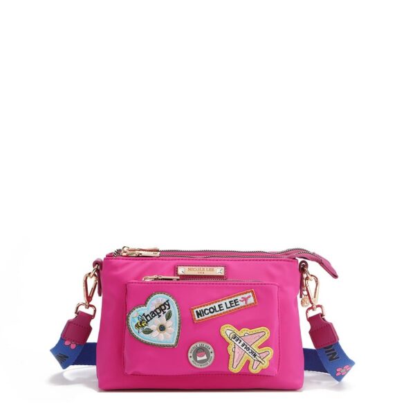 N17233-PLUM-STRAPATTACHED BOLSO CRUZADO ACORDEÓN CON PARCHES DE COLORES